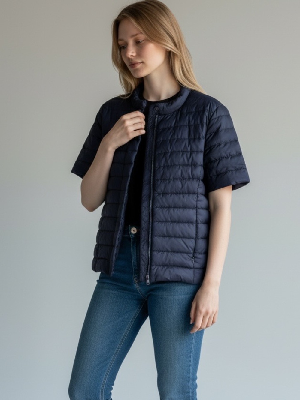 J.McLaughlin Kennedy short sleeve lightweight quilted down puffer jacket size M